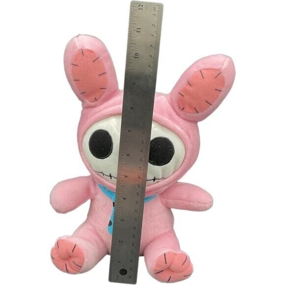 Fiesta Furrybones Pink Bunny Skeleton Plush Toy With Blue Polka Dot Tie - Picture 3 of 7